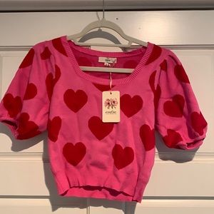 NWT ENTRO Heart Short Sleeve Sweater Top Size S